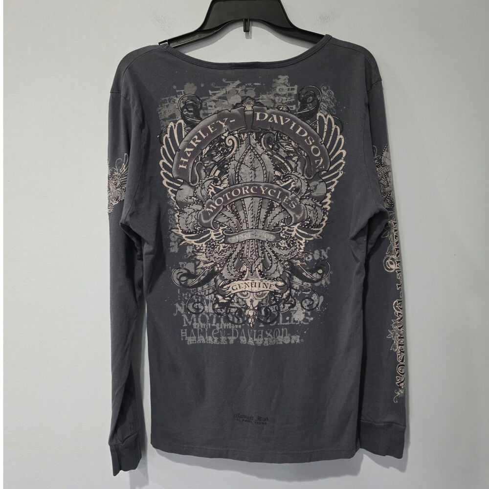 Harley-Davidson Gray Wing Graphic Long Sleeve Women's L Y2K Biker